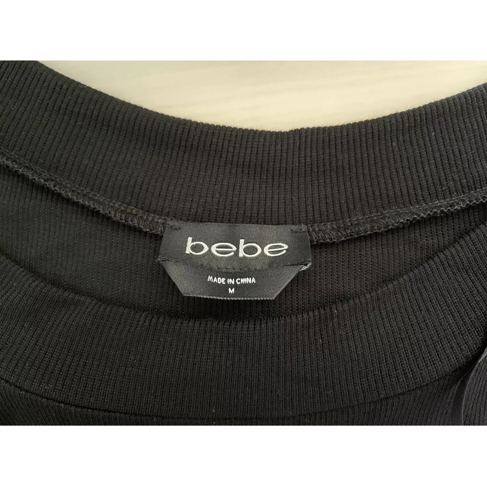New BEBE rhinestone logo black dress 38.5” long Size M - Picture 13 of 13